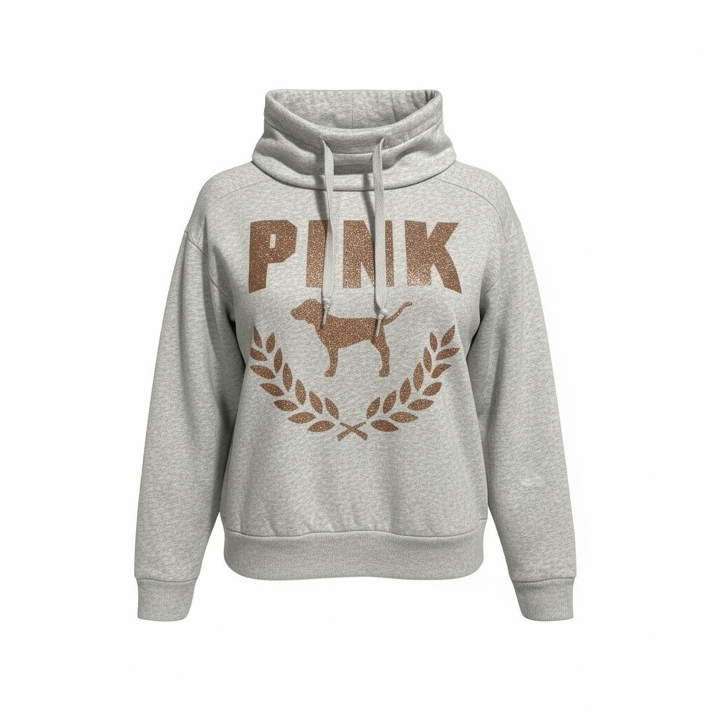 Victorias Secret Pink Everyday Lounge Cowl Neck Sweatshirt Light Gray‎ Small